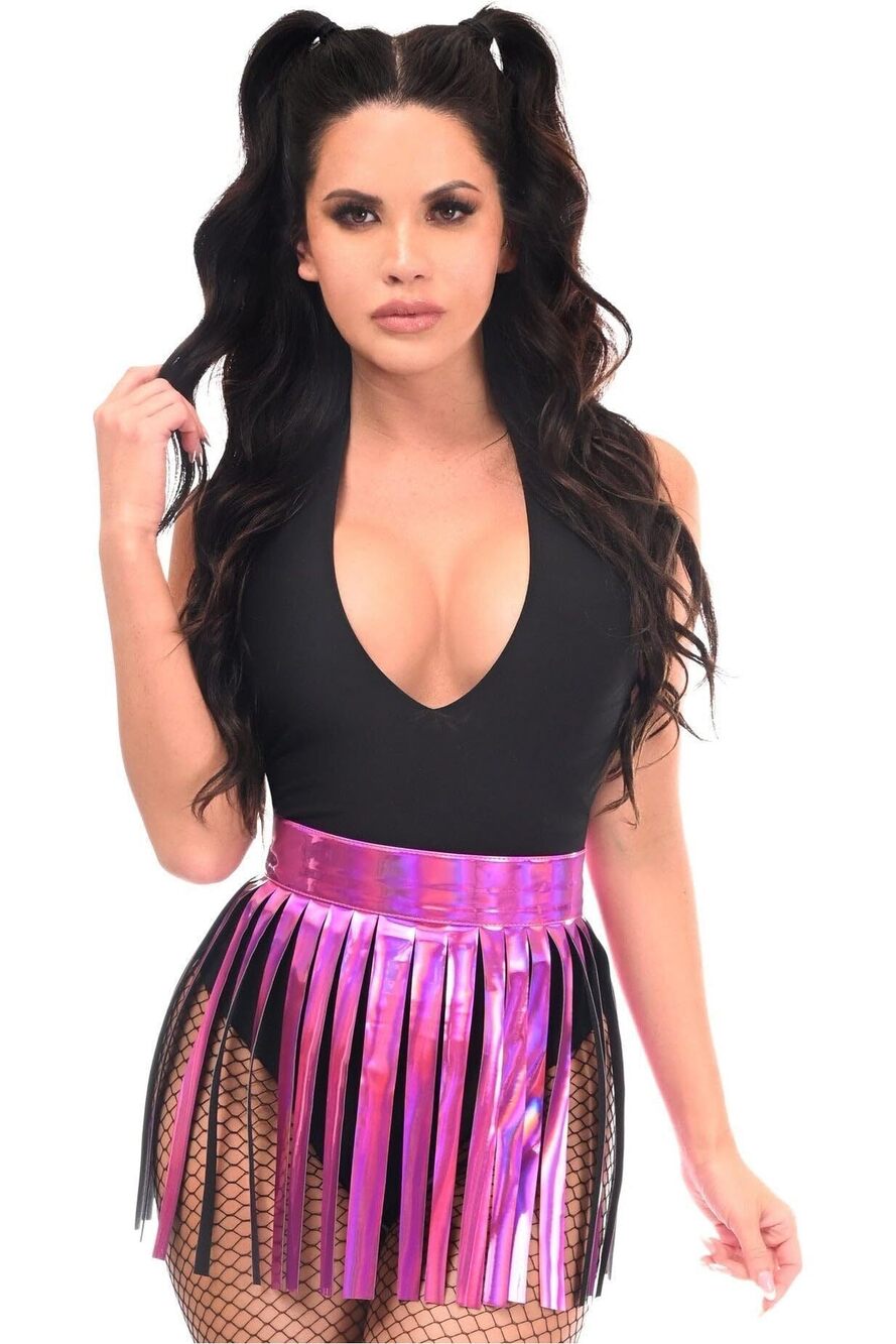 9455 Fuchsia Holo Fringe Skirt Large